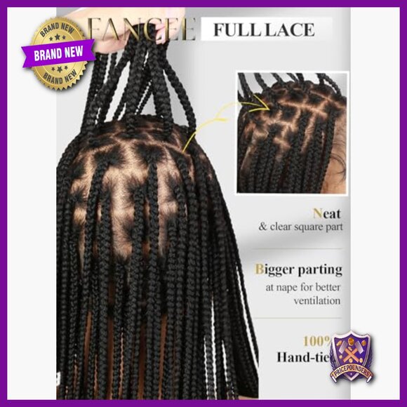 34 Inch Full Lace Braided Wig Knotless Square Part Synthetic Hair